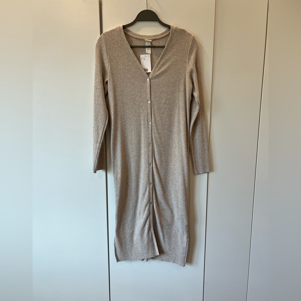 H&M rib knit dress button down neutral size xs